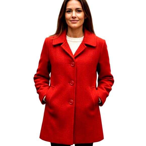 Herman Kay 12P Red Wool Women's Long Pea Coat Jacket Petite  Size P PL LP Large - Picture 1 of 7